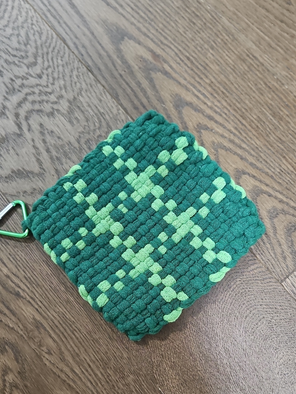 Handwoven Green Cotton Pot Holder - Deep Green & Lime